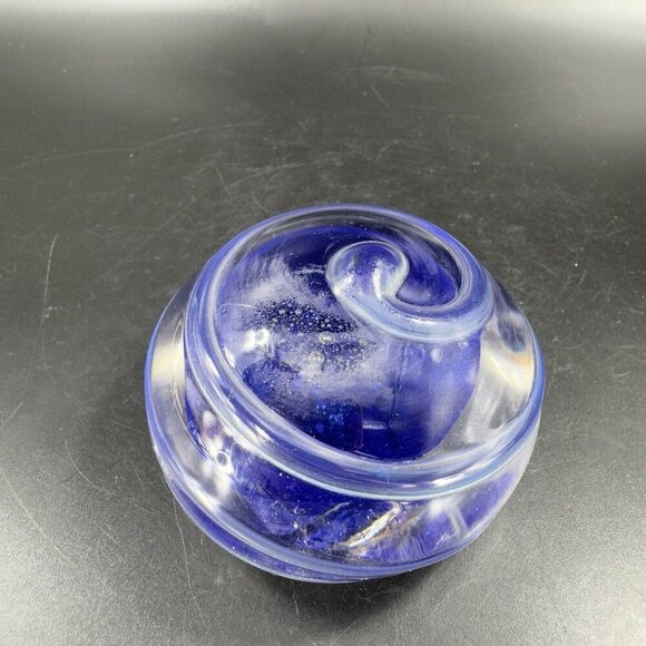 Hand Blown Studio Glass Paperweight Figurine Cobalt Blue Swirl Clear Edges VTG - Picture 16 of 16